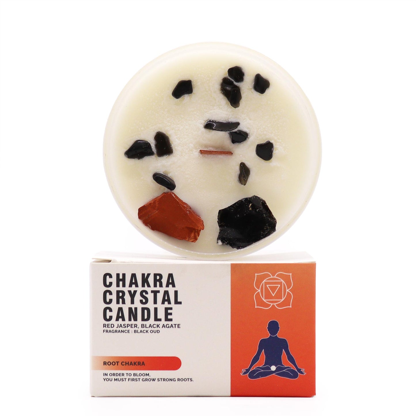 Root Chakra Candle with Red Jasper & Black Agate Crystals