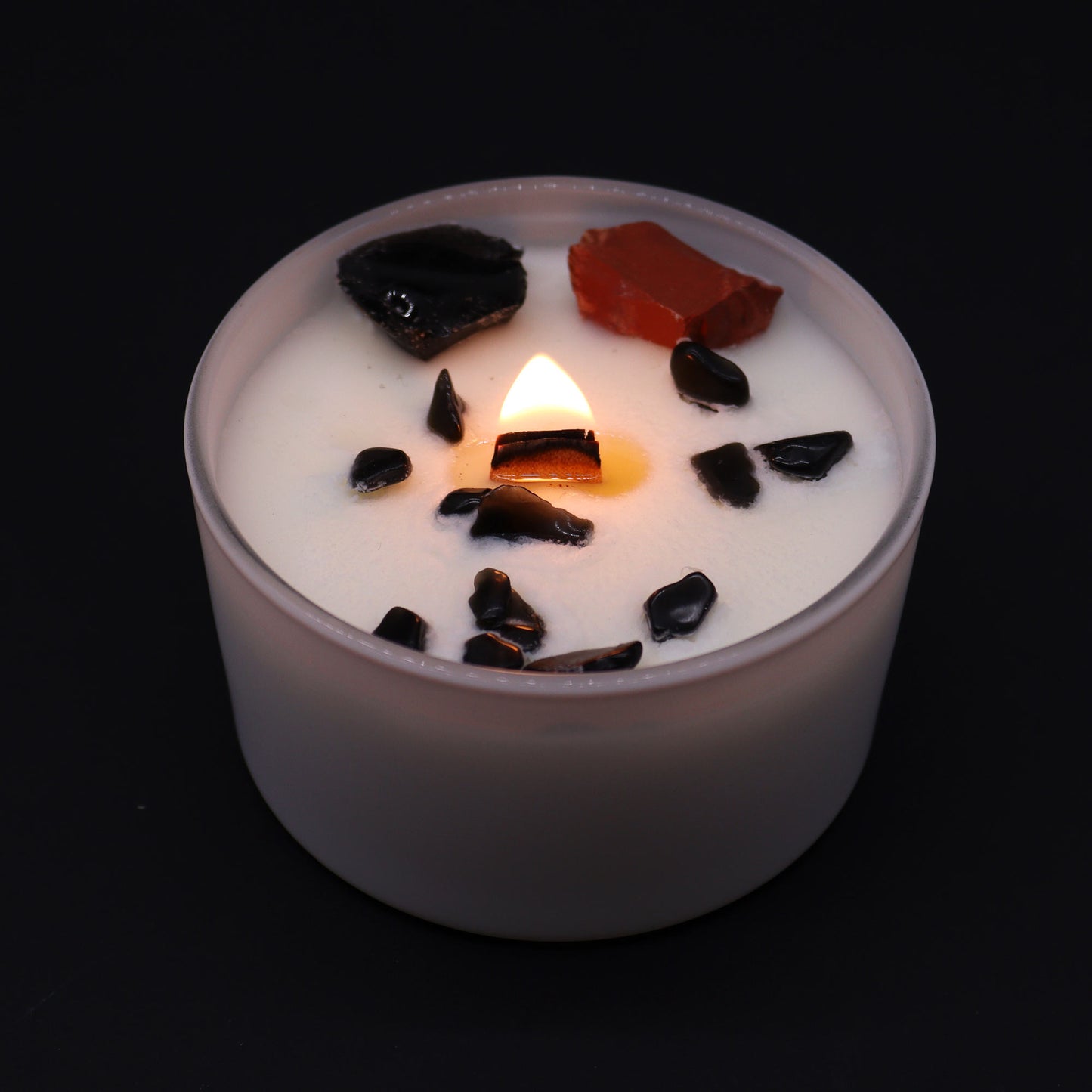 Root Chakra Candle with Red Jasper & Black Agate Crystals