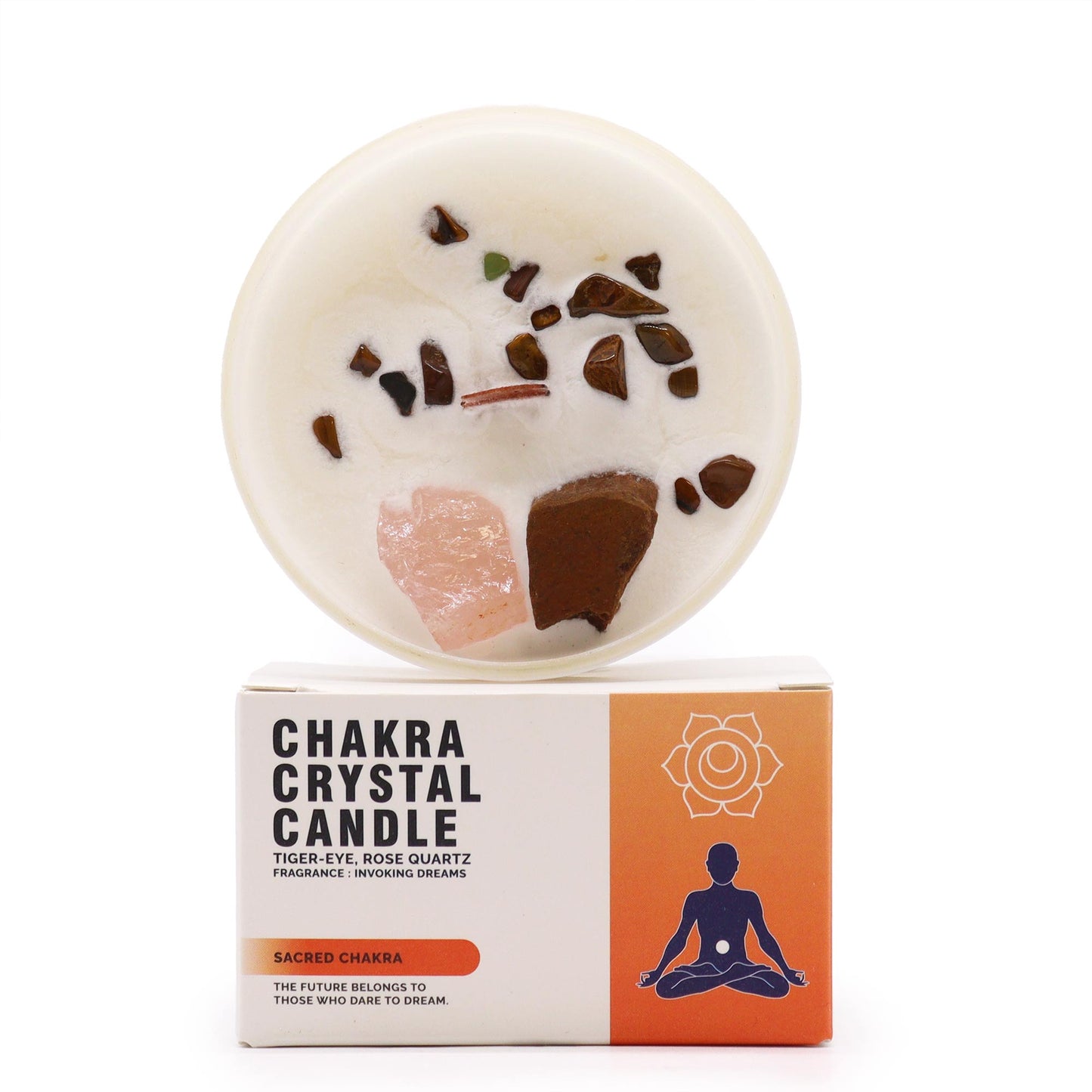 Sacral Chakra Candle with Tiger Eye & Rose Quartz Crystals