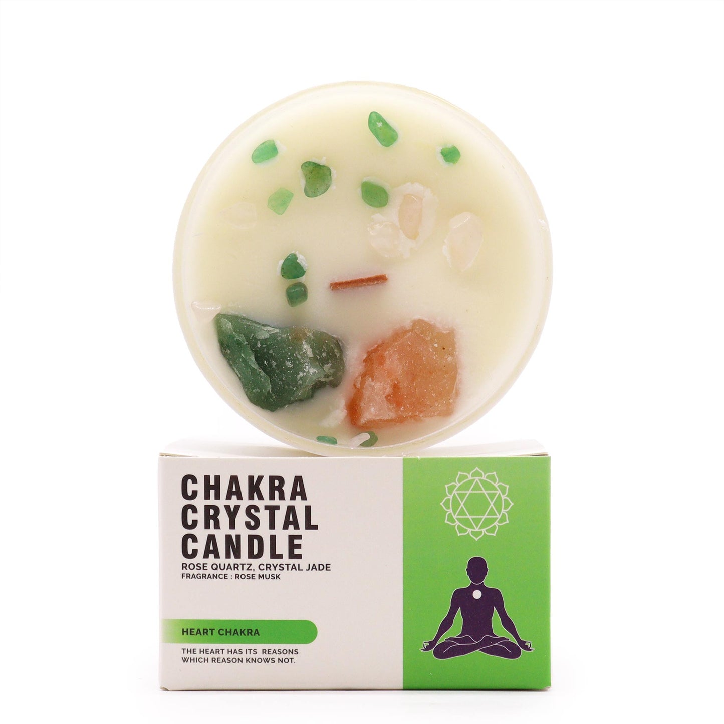 Heart Chakra Candle with Rose Quartz & Green Aventurine Crystals