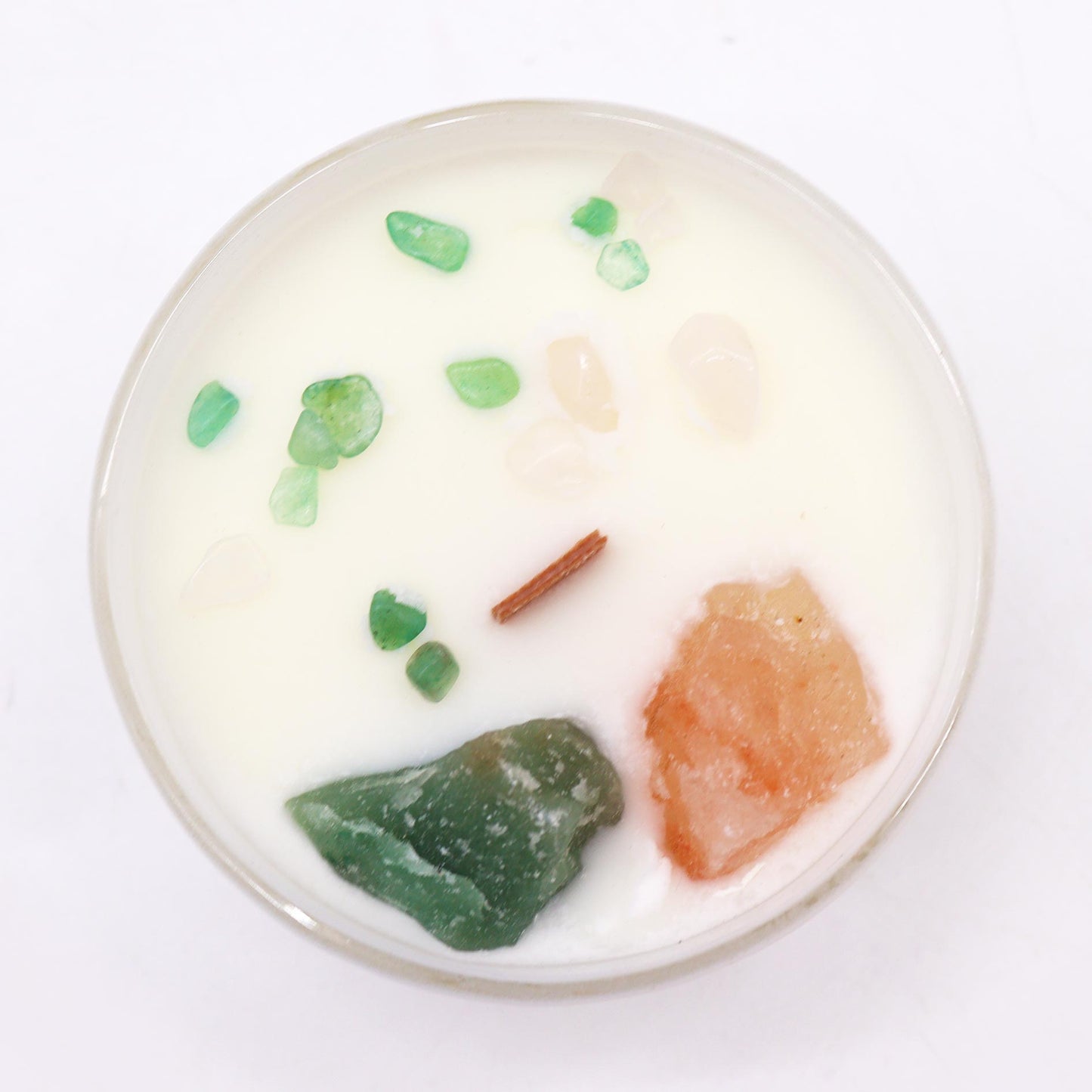 Heart Chakra Candle with Rose Quartz & Green Aventurine Crystals