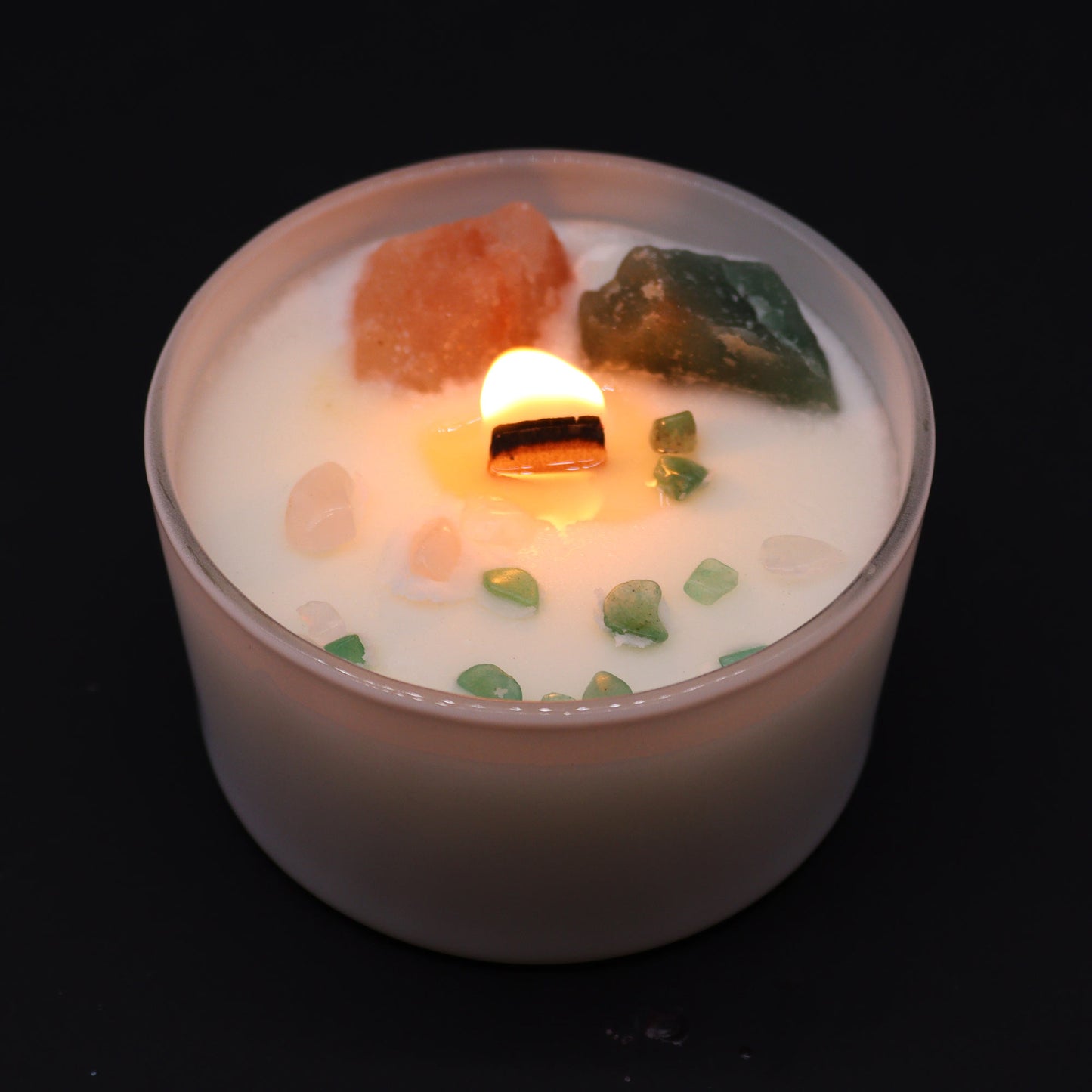 Heart Chakra Candle with Rose Quartz & Green Aventurine Crystals