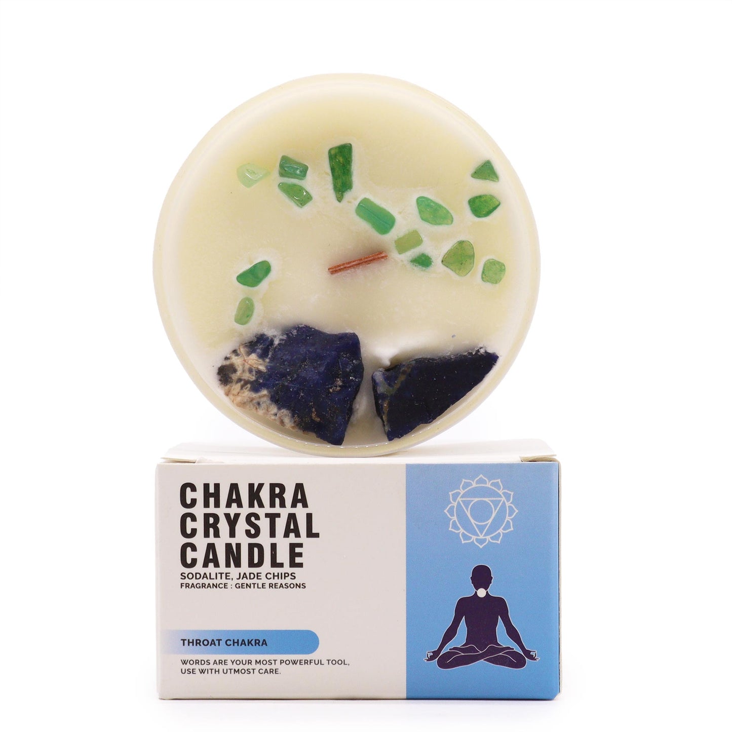 Throat Chakra Candle with Blue Lace Agate & Aquamarine Crystals