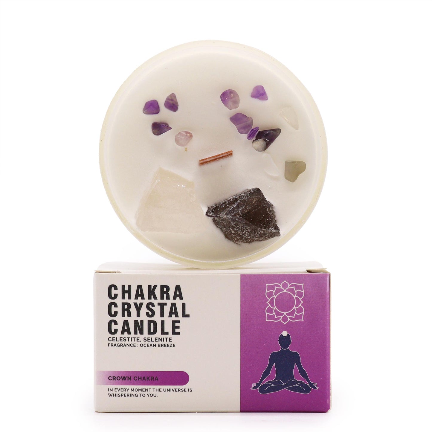 Crown Chakra Candle with Clear Quartz & Selenite Crystals