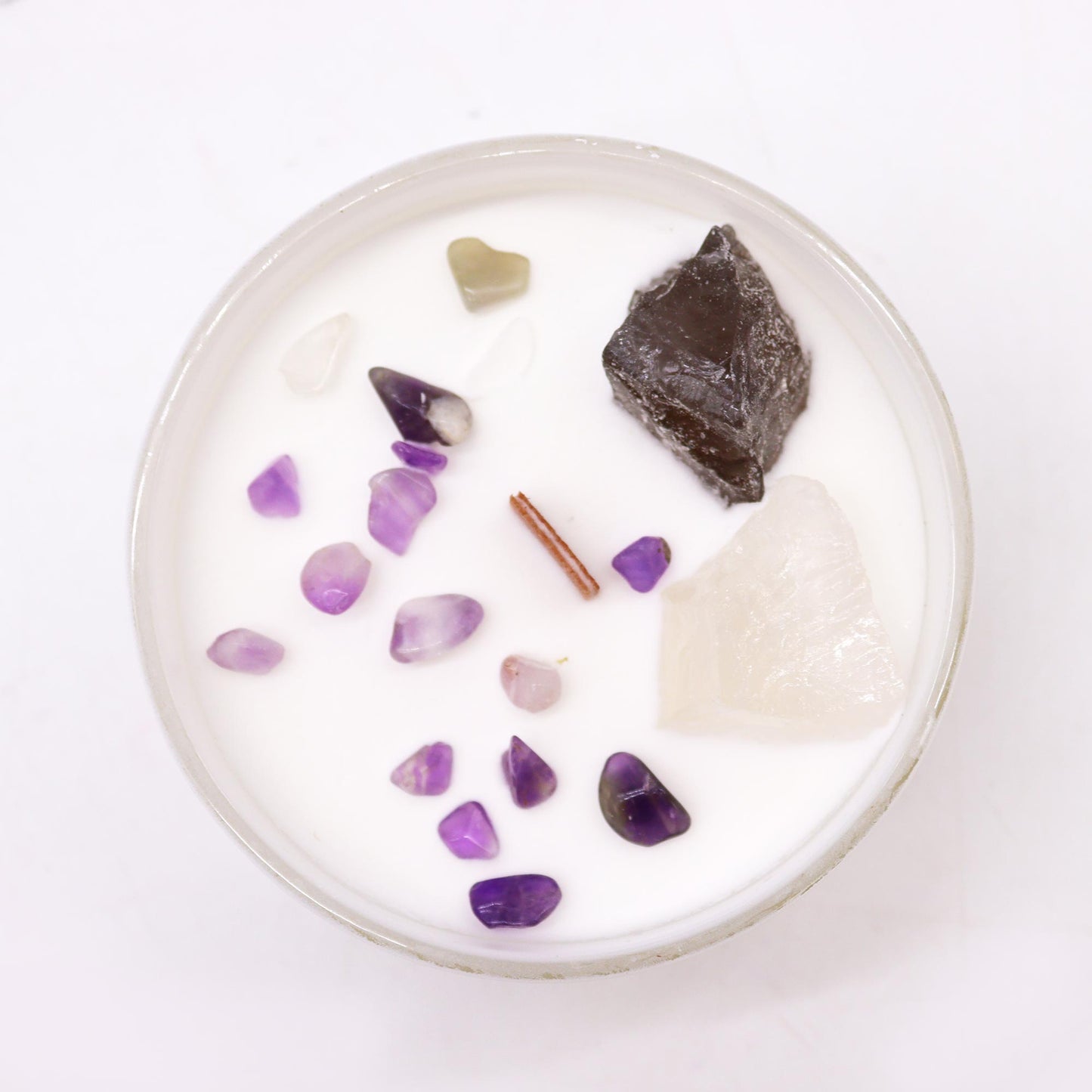 Crown Chakra Candle with Clear Quartz & Selenite Crystals